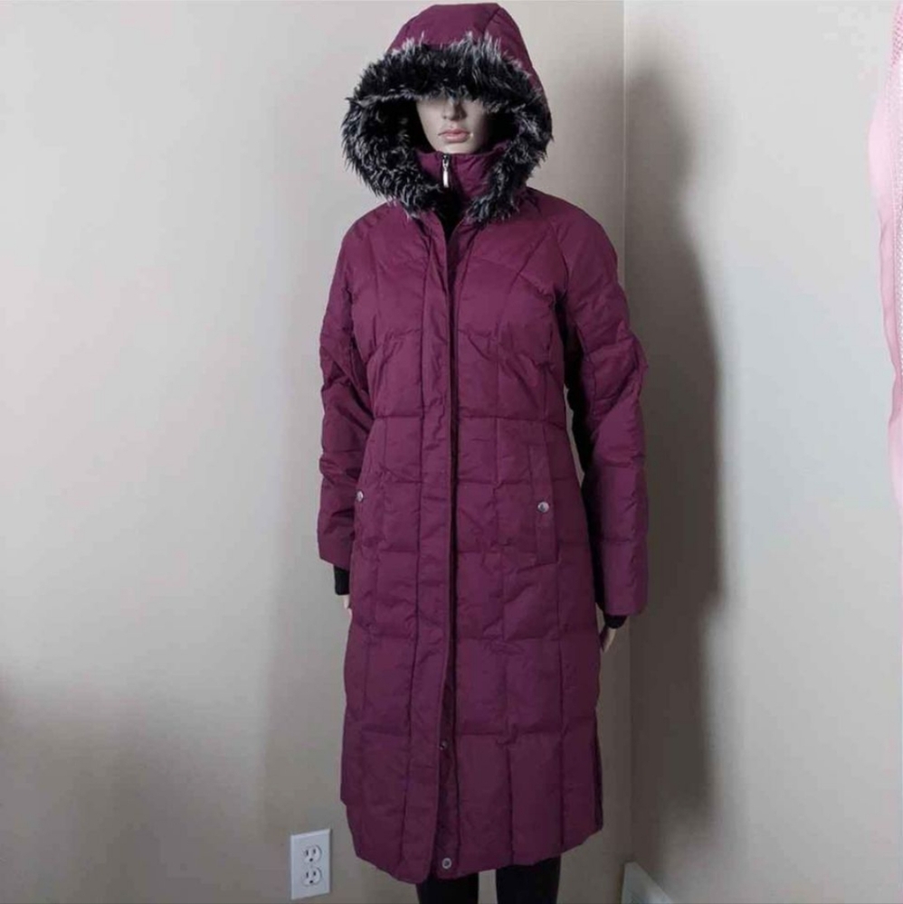 Columbia down waterproof parka burgundy long coat, women's small